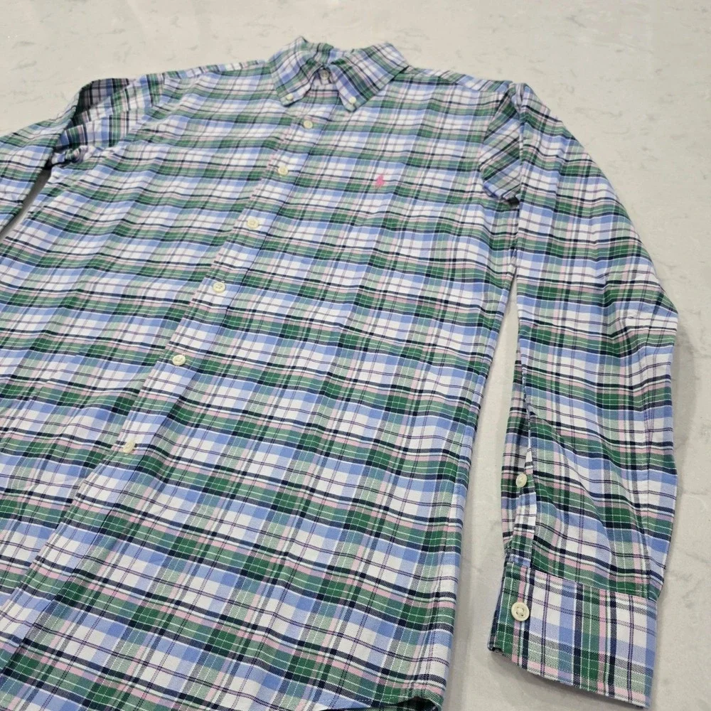 Polo Ralph Lauren Mens Custom Fit Plaid Button Down Shirt Blue Green Pink Small